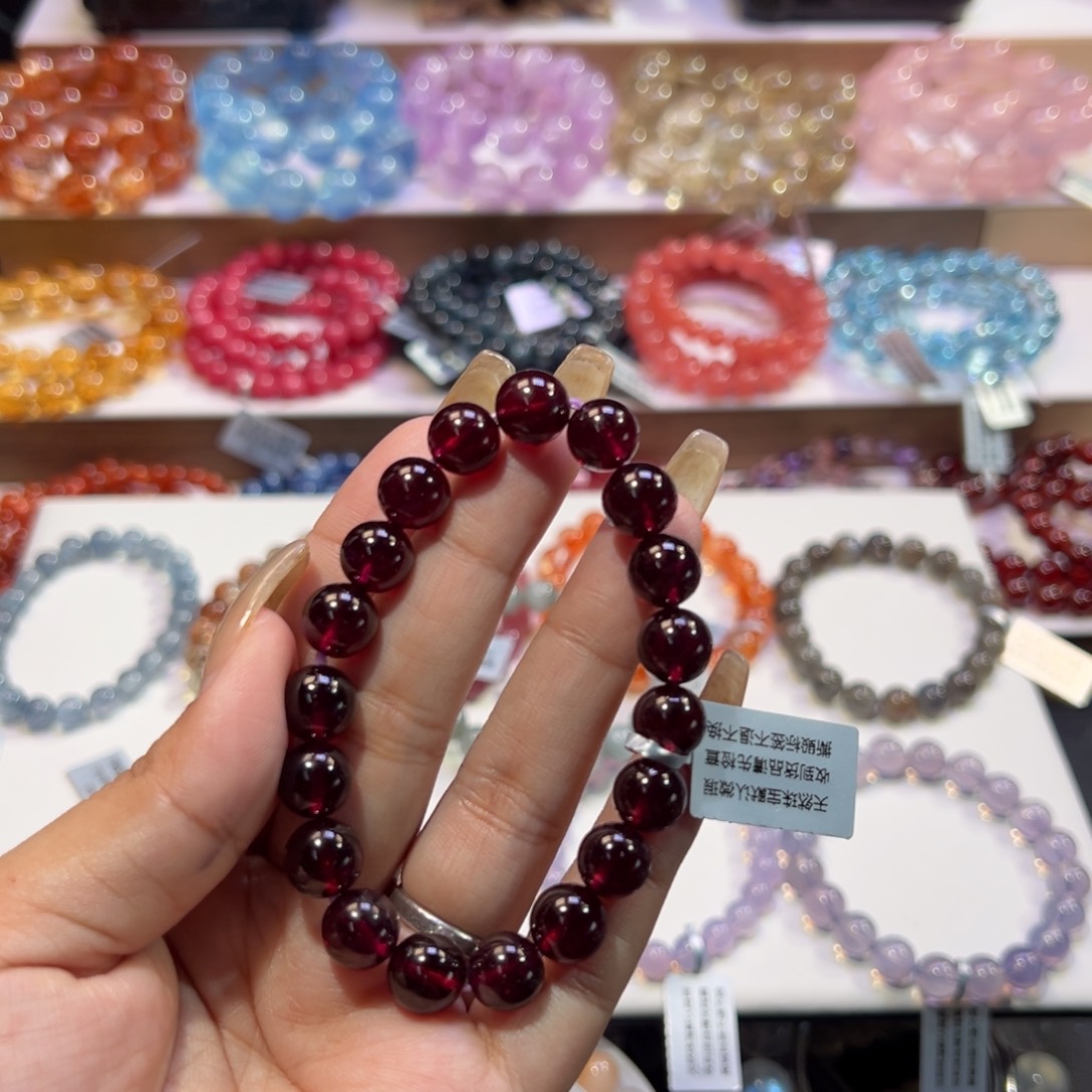 娟***兔石榴石未镶嵌手串老矿紫红石榴石9.6mm