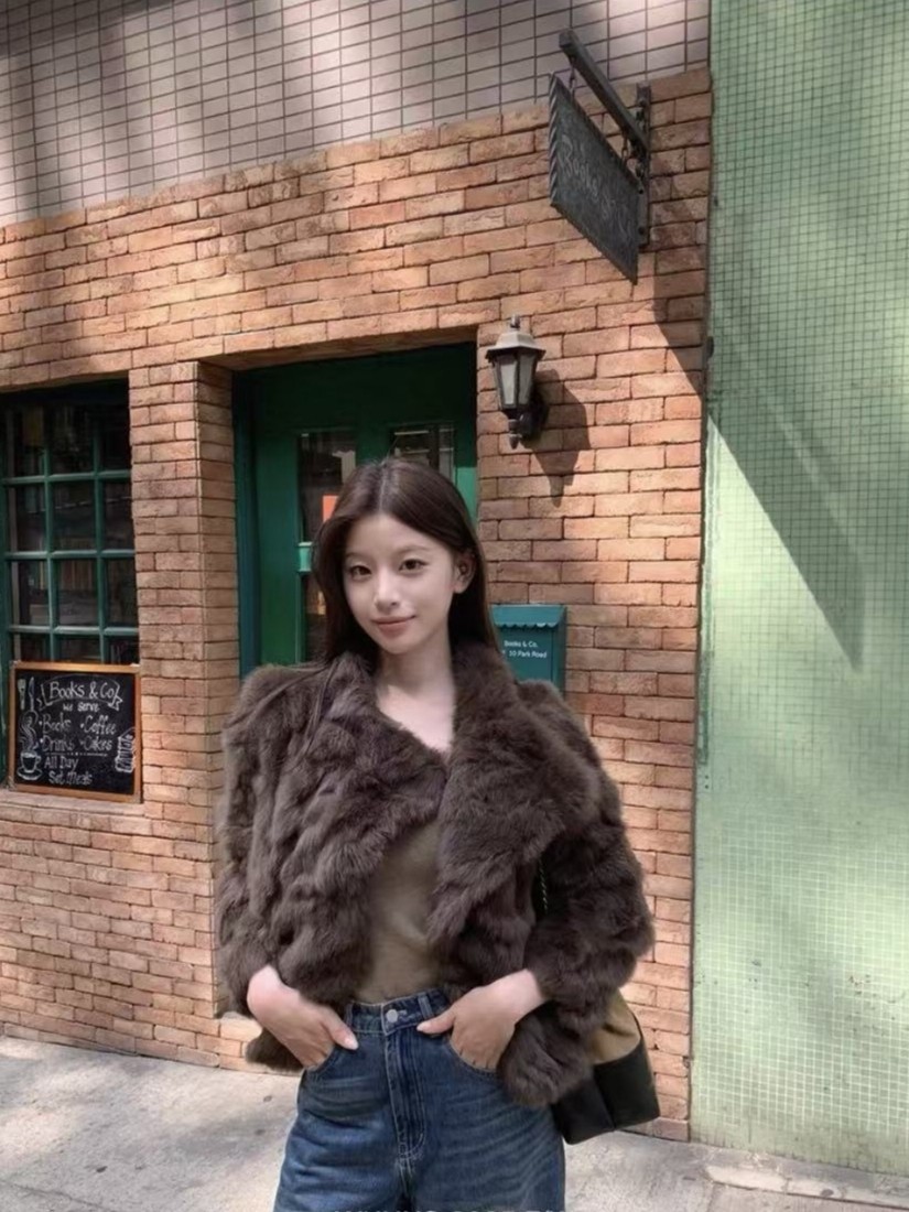 【Li Guo】2025新款“金不换”短款衣长55cm100真兔毛皮草毛毛外套女