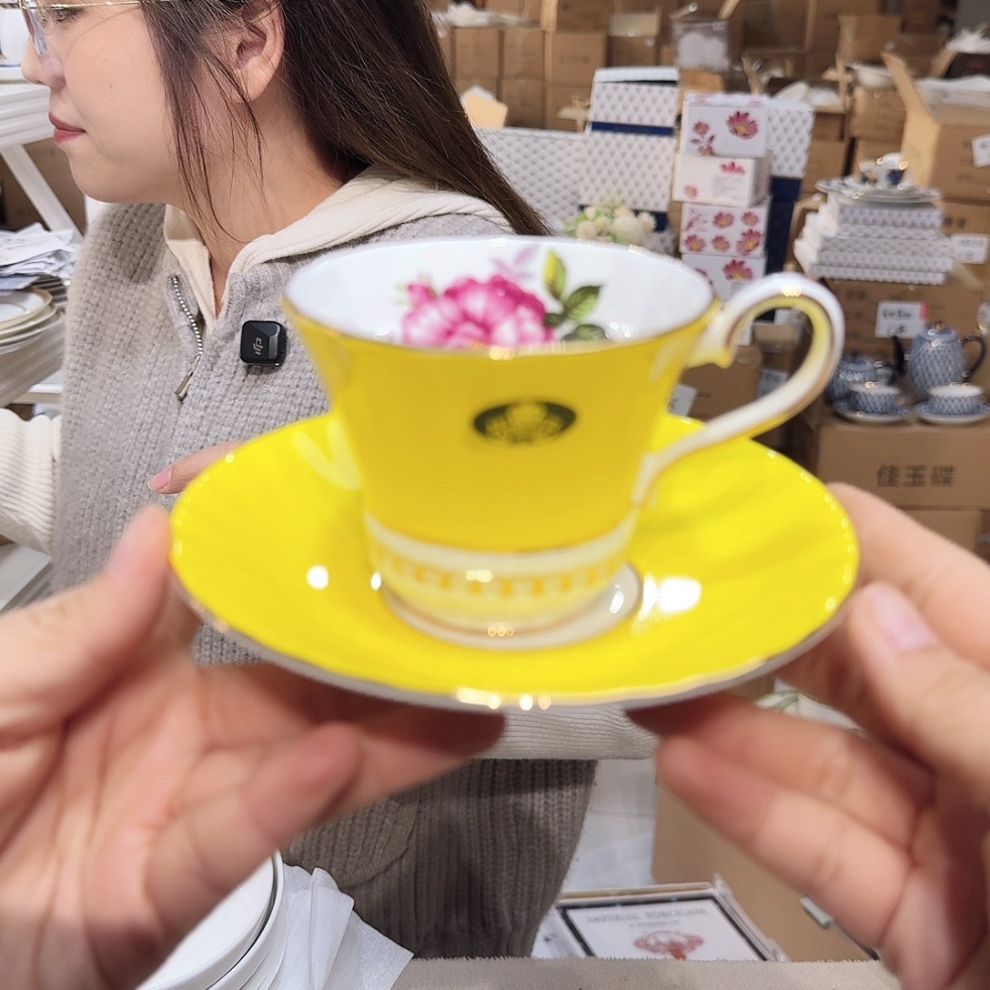 骨瓷高骨骨瓷咖啡杯碟一套220ml外贸骨瓷