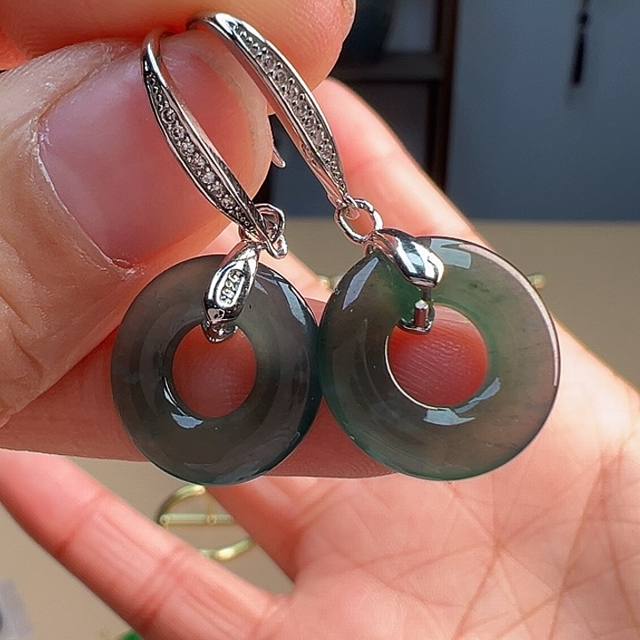 翡翠耳饰银S925镶嵌耳饰