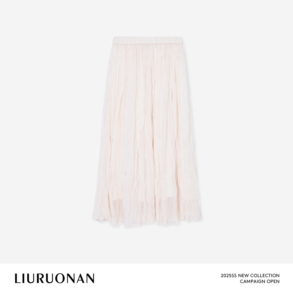 LIURUONAN 25SS【干花纱裙】不规则褶皱设计感松紧高腰a字半身裙女