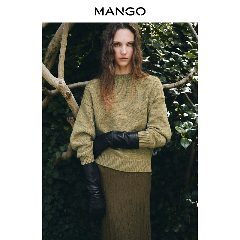 MANGO女装毛针织衫2025冬装新款圆领宽松粗线针织长袖套头毛衣