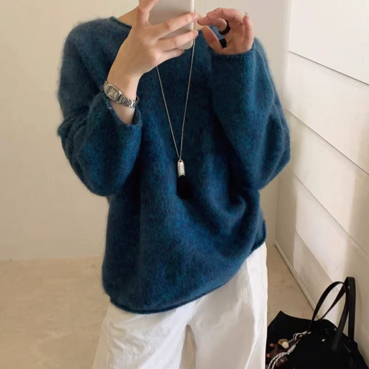 灿星-（蓝眼泪）韩版拉绒羊毛衫新款时尚圆领亲肤不扎保暖性巨高