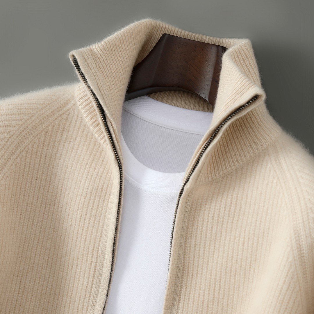 冬季重磅加厚纯羊绒开衫外套男士商务休闲针织衫加厚毛衣针织衫