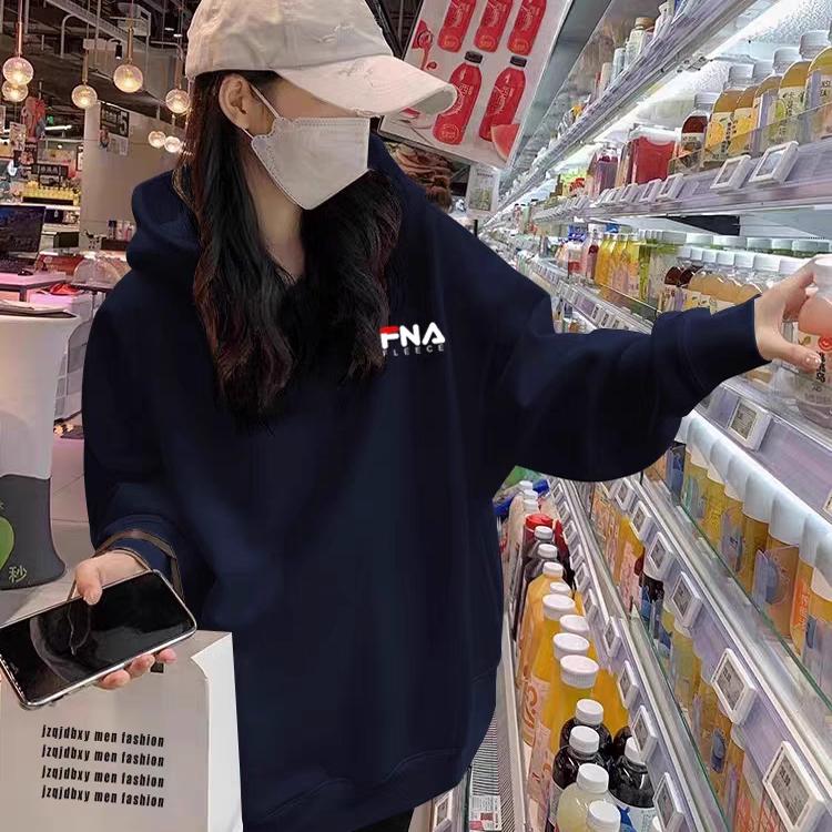 菲乐正品2025新款连帽卫衣女秋冬加绒加厚长袖上衣大码情侣装套头