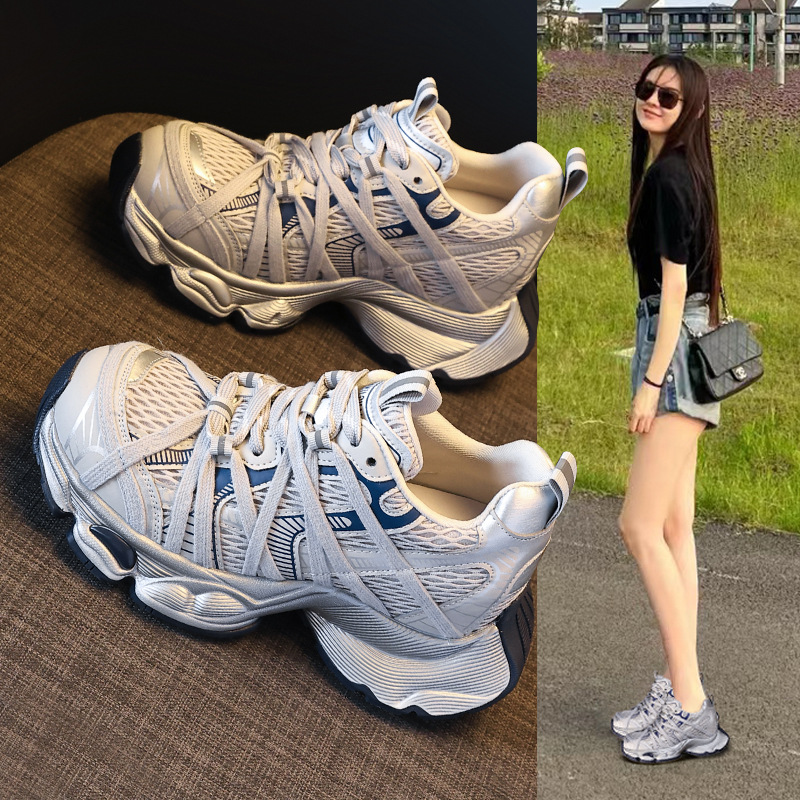 增高8CM厚底内增高网面爆款老爹鞋女2025秋季新款松糕运动休闲鞋