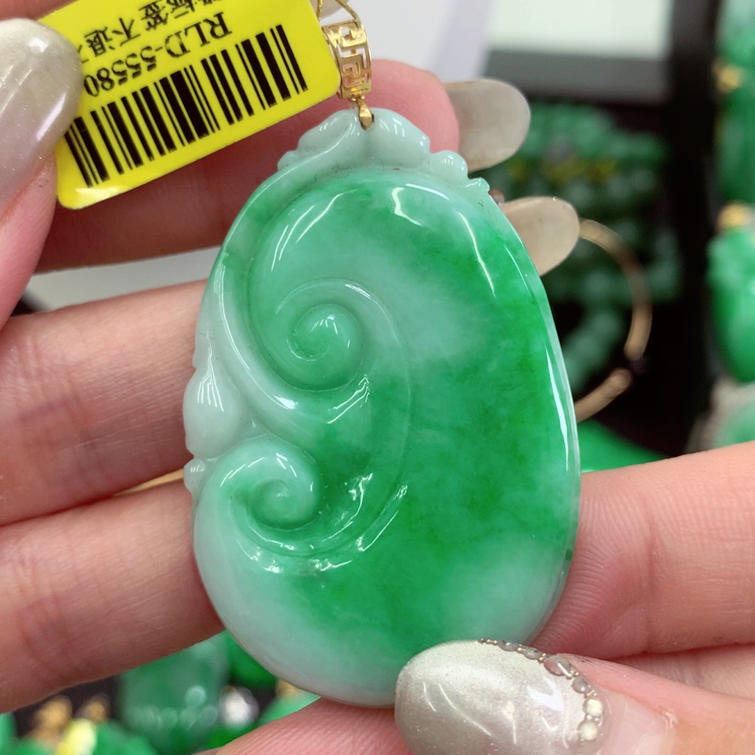 翡翠18K金镶嵌吊坠(不含链)