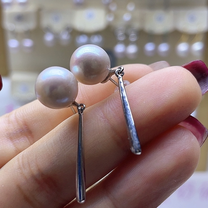 银S925镶嵌淡水珍珠耳饰