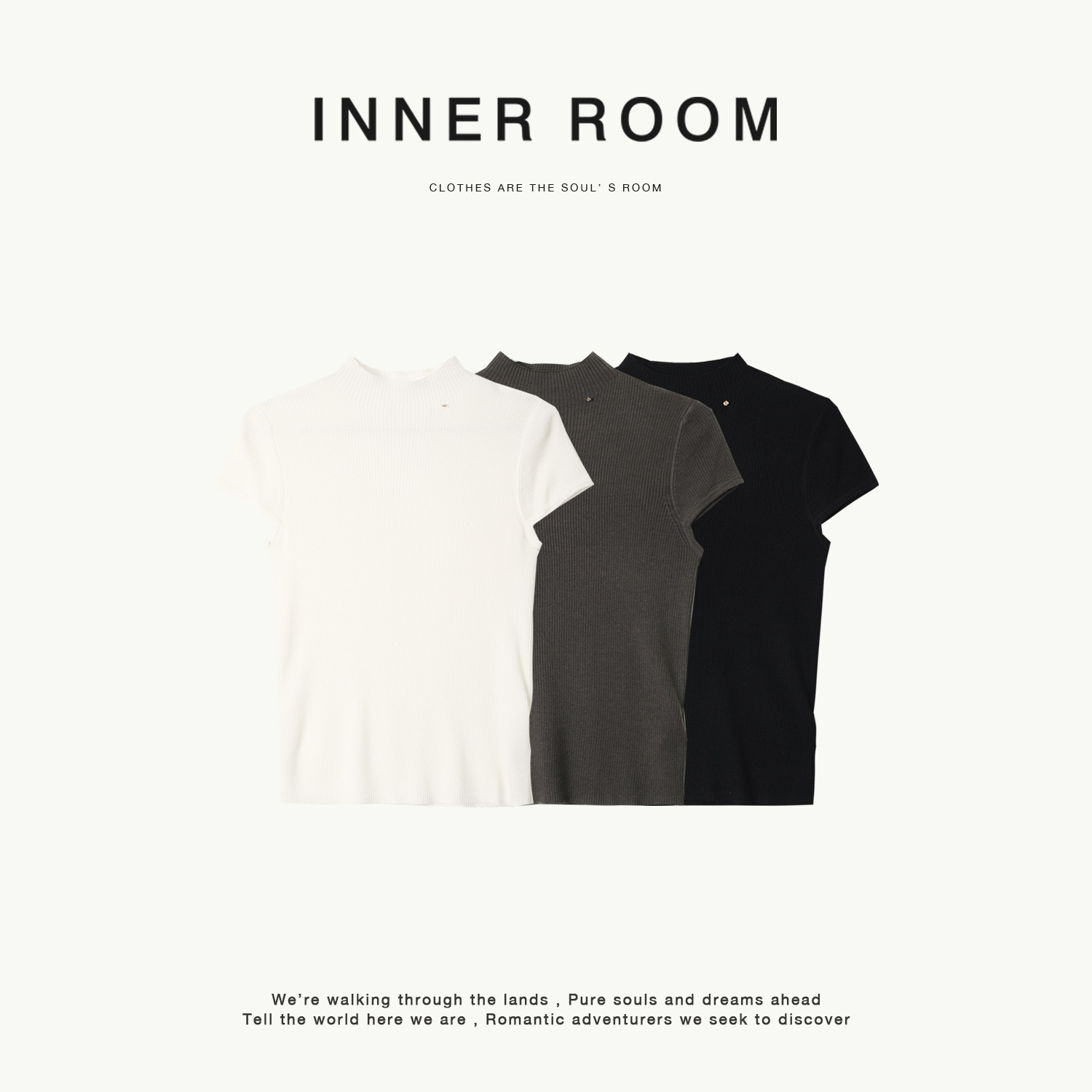 INNER ROOM天然羊毛修身短袖圆领针织上衣女弹力显瘦打底针织T
