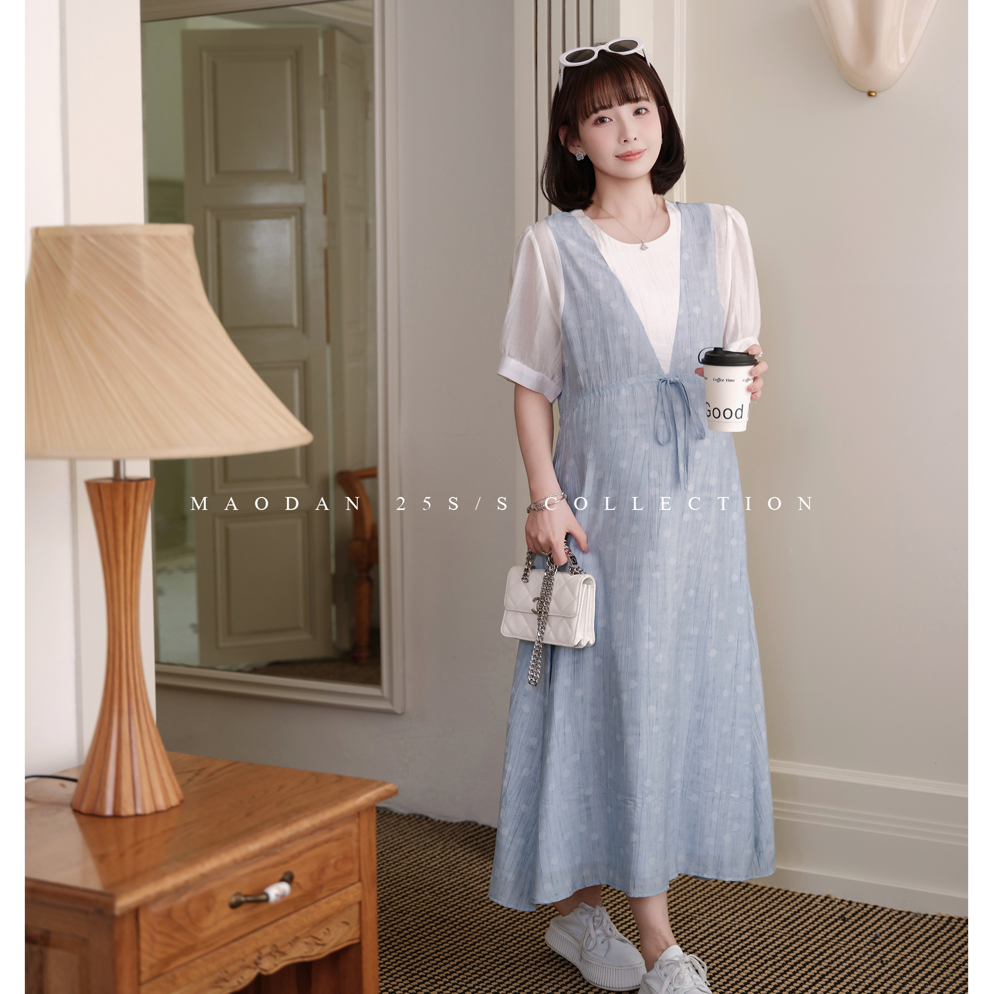maodan/猫单【海盐贝壳】孕妇装夏季气质宽松假两件连衣裙显瘦时尚