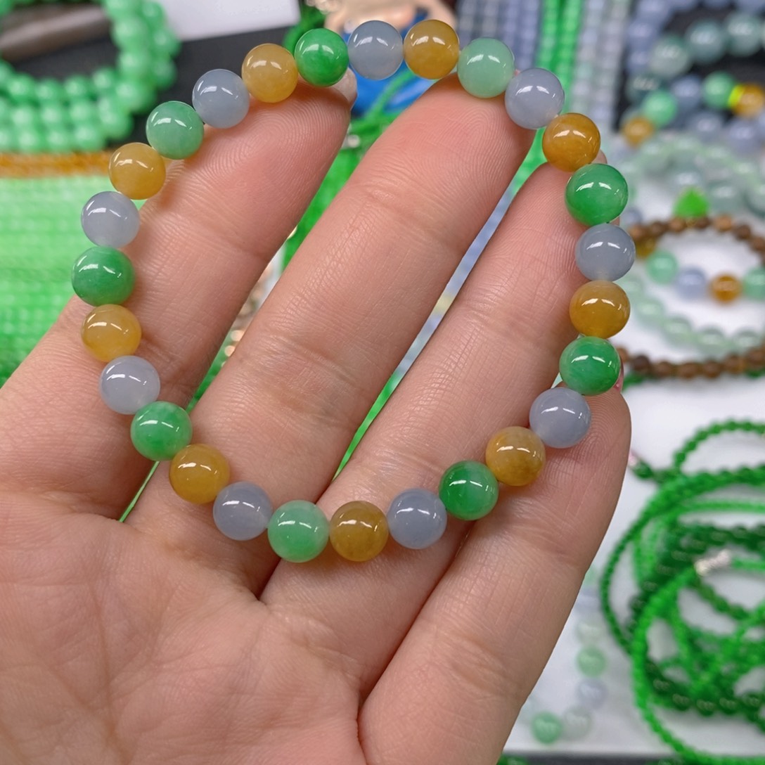 颈饰未镶嵌翡翠缅甸天然翡翠冰种多宝手链7