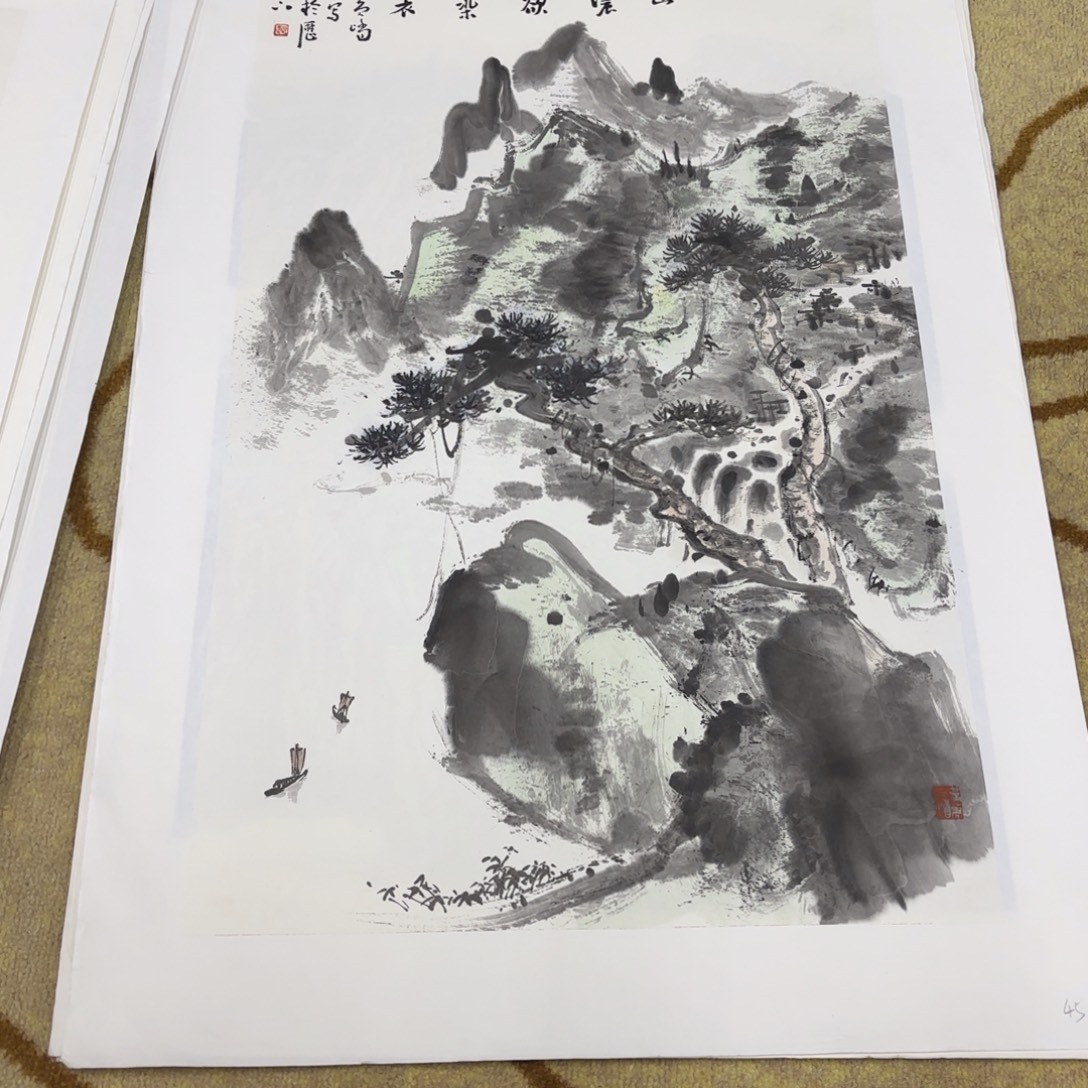 国画四尺三开山水艺