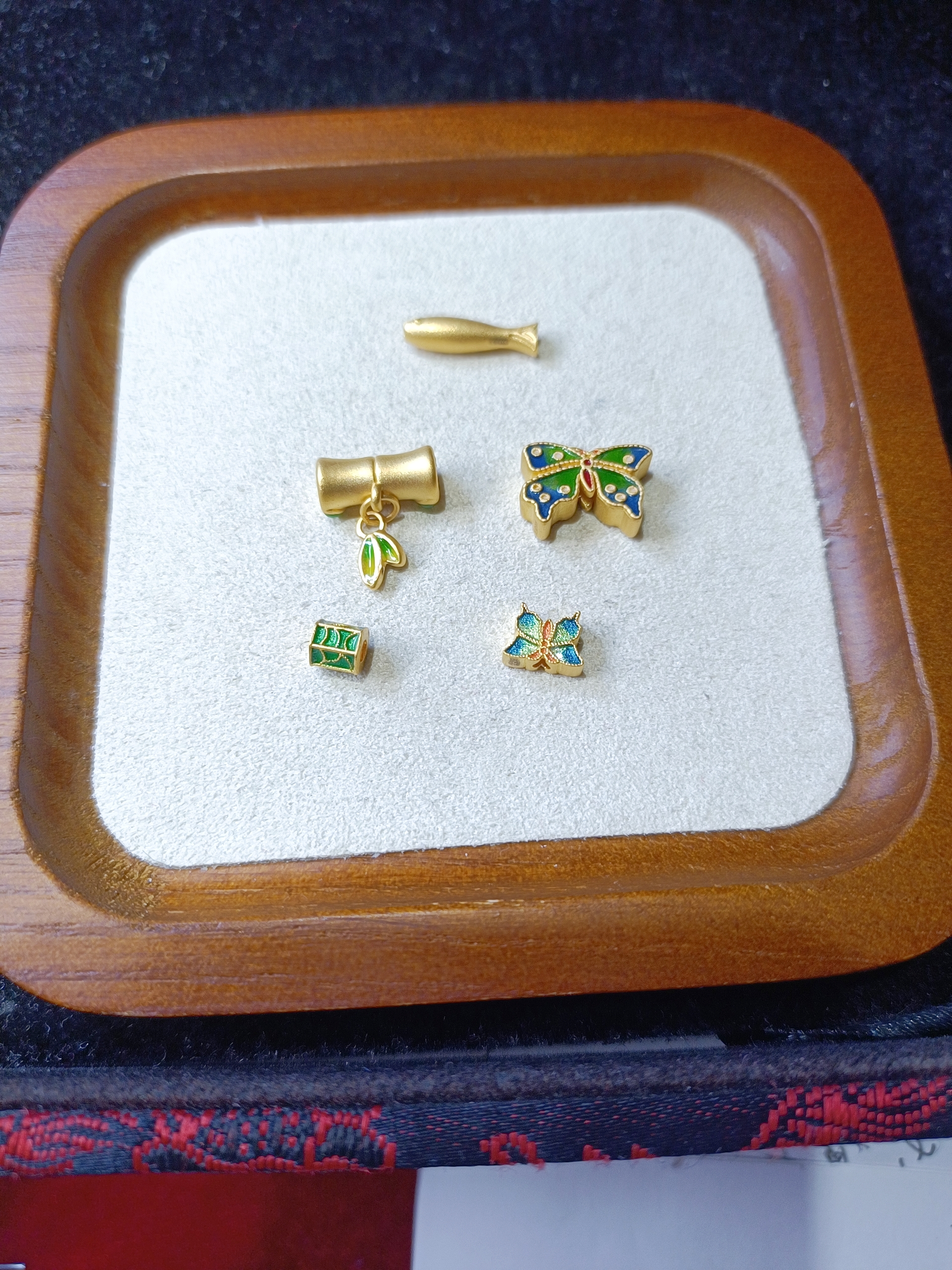 足金999高温烧蓝蝴蝶古法小鱼硬金烧蓝蝴蝶桶珠竹节4.69克转运珠