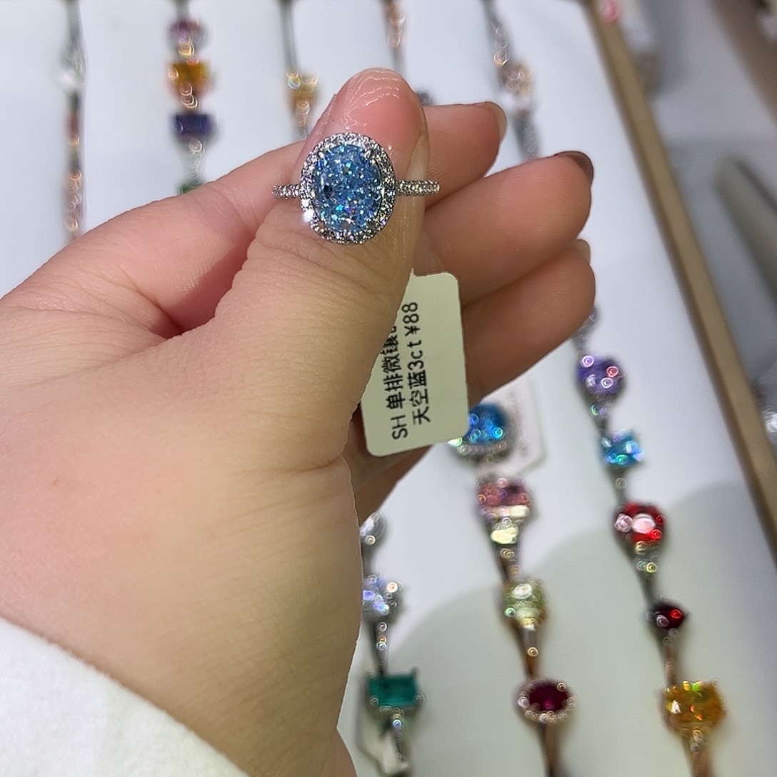 莫桑石非金属SH微镶鸽子蛋蓝冰花三卡-14