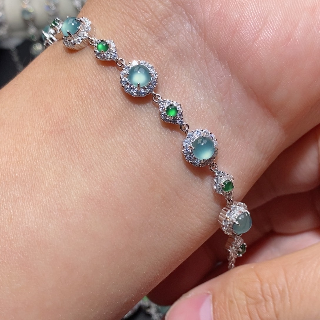 翡翠手链银S925镶嵌n j k k k