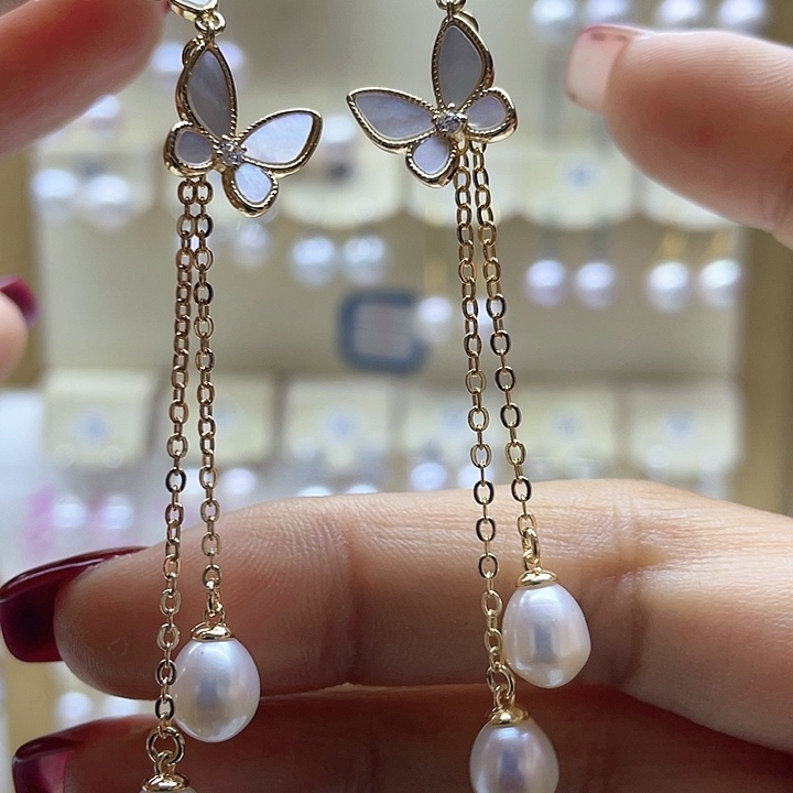 银S925镶嵌淡水珍珠耳饰