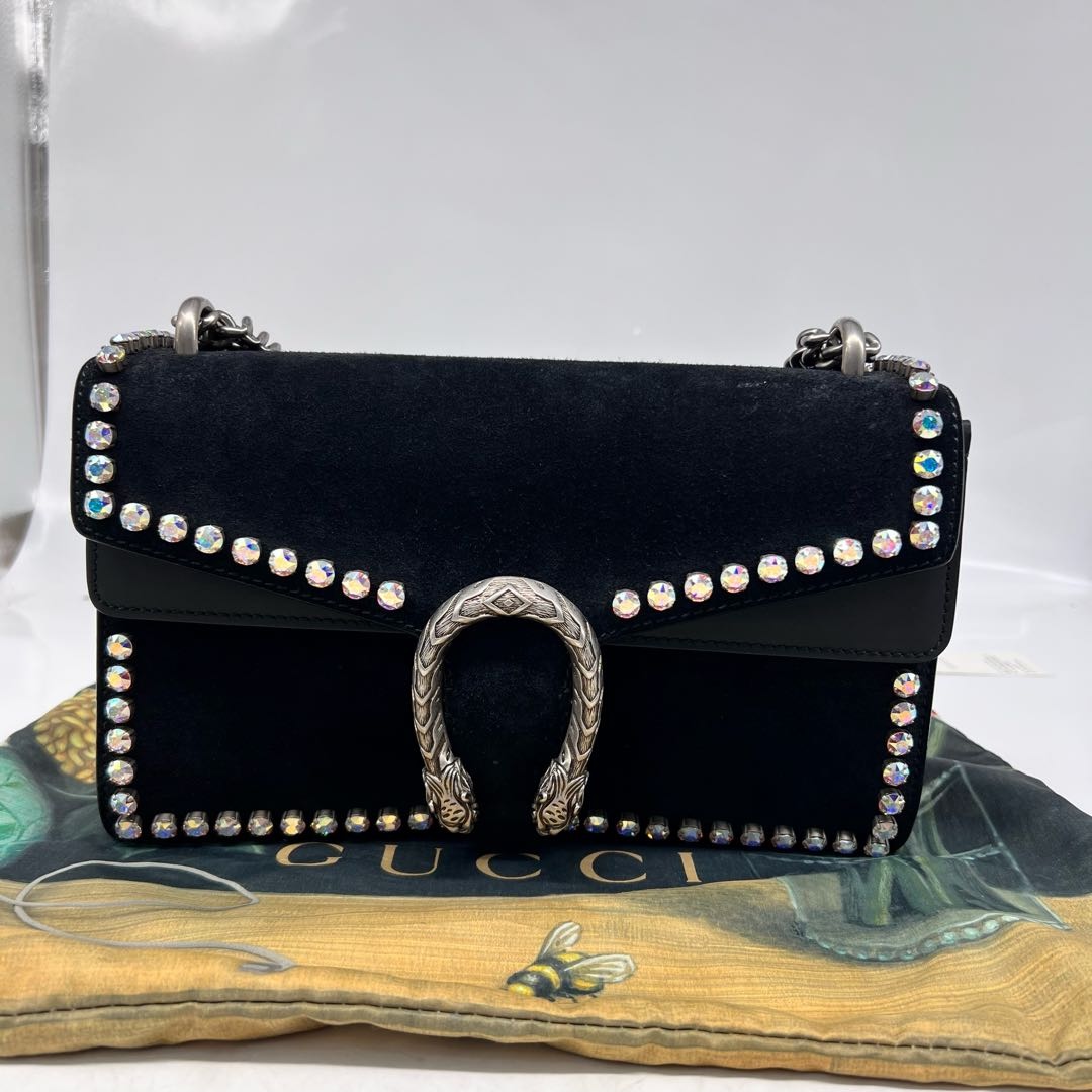 95新 GUCCI/古驰 古驰黑银水钻酒神手提包 10913