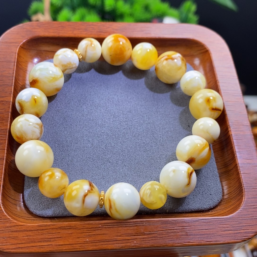 琥珀未镶嵌手链天然沁色蜜蜡手串10-13mm