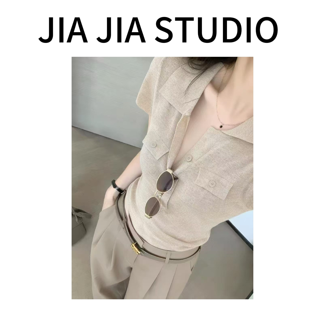 【嘉嘉推荐】#0315夏季新款 老钱风 翻领显瘦针织短袖上衣
