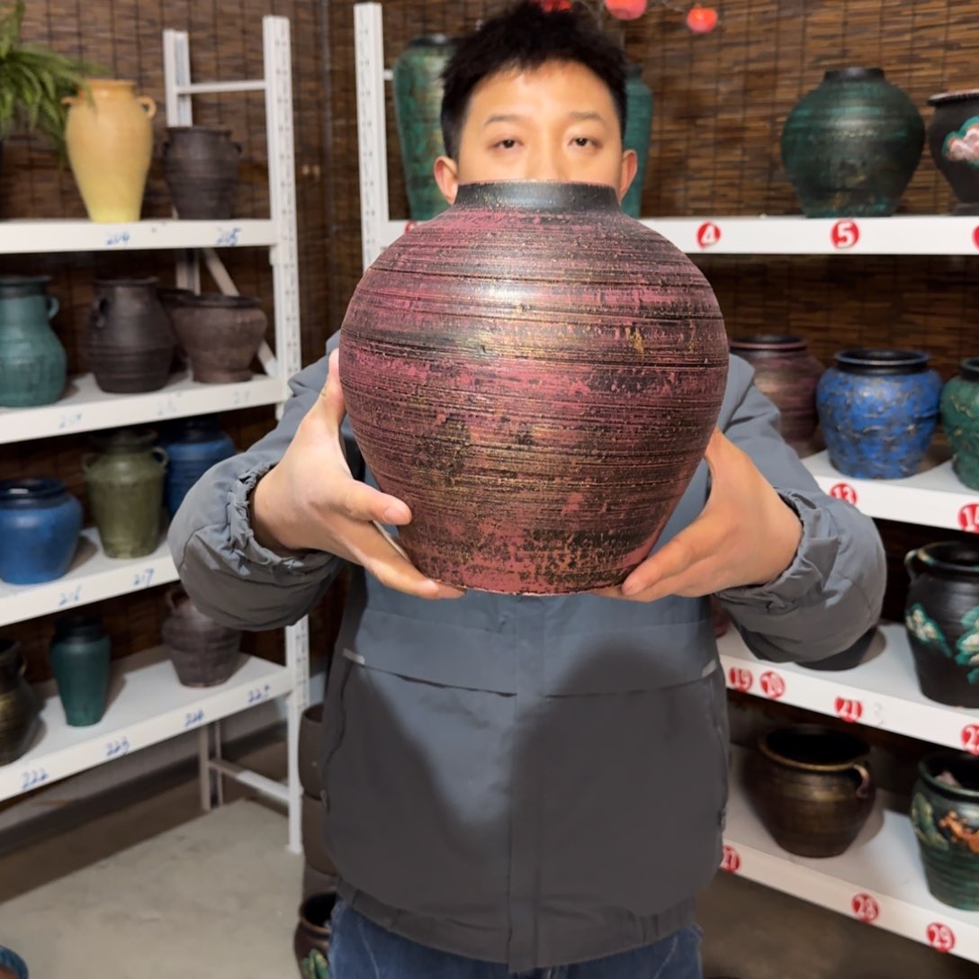 红陶红陶浮雕花盆炸炸炸