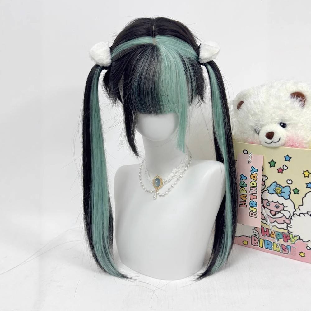 【直播专享扎好发货】纤韵佳人假发女薄荷脆巧lolita黑挑染薄荷绿