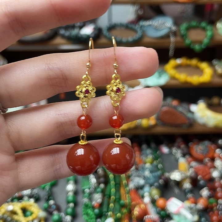 玛瑙/玉髓合金耳钉饰品