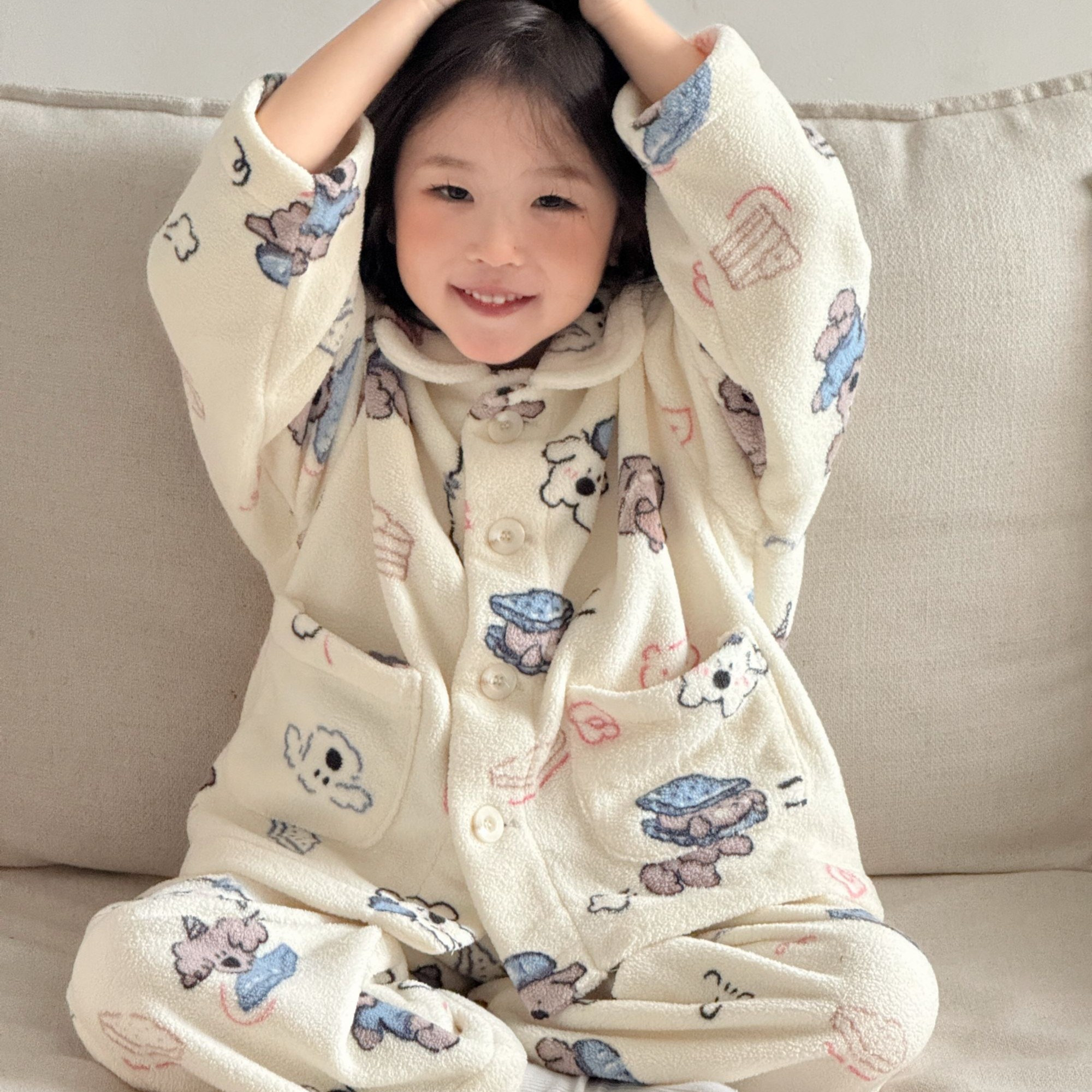 韩版保暖卡通风男卡通家居服套装家居服秋冬季加绒A类睡衣套装