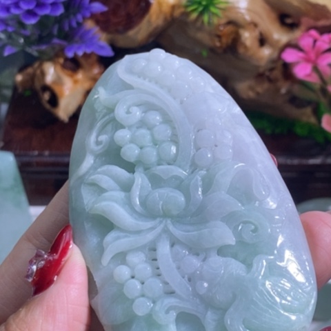 【闪购商品】颈饰未镶嵌翡翠荷叶鱼