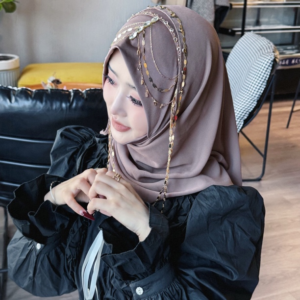 轻奢异域风纱巾高品质水晶麻拼接雪纺头巾洋气绕巾