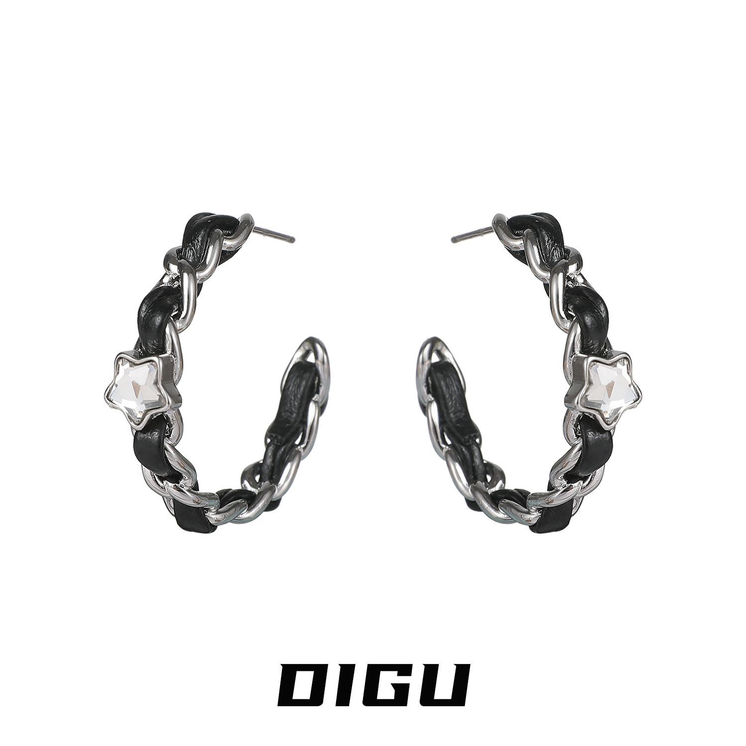 嘀咕家 铜合金皮质耳饰 甜酷辣妹风皮革星星耳圈个性编织耳环耳饰