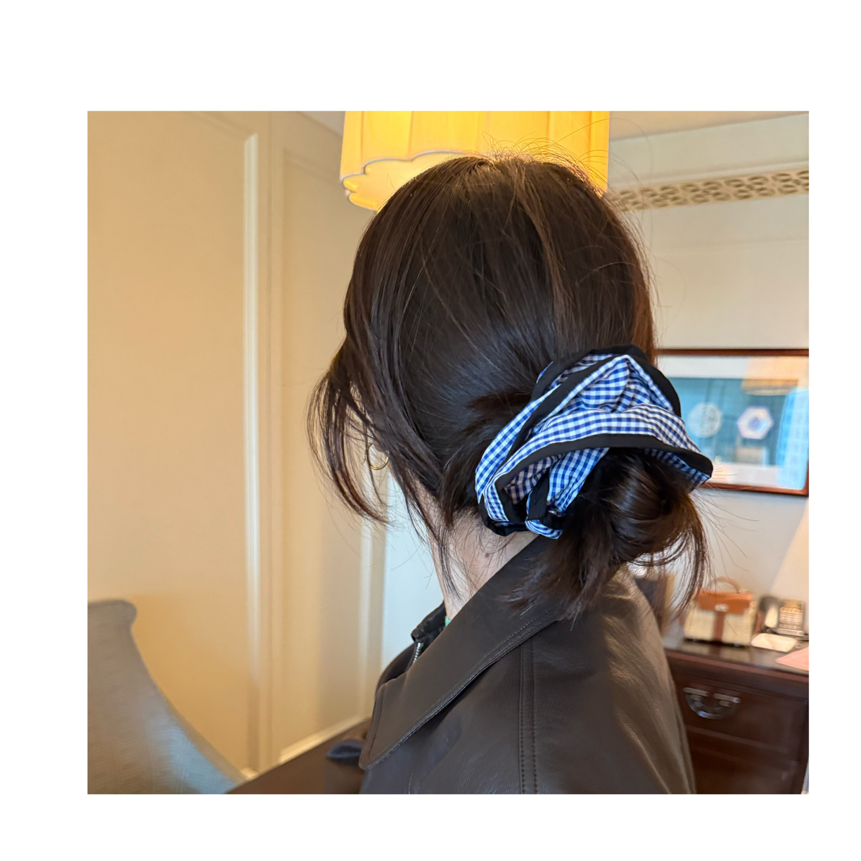 蓝色格子猪大肠发绳