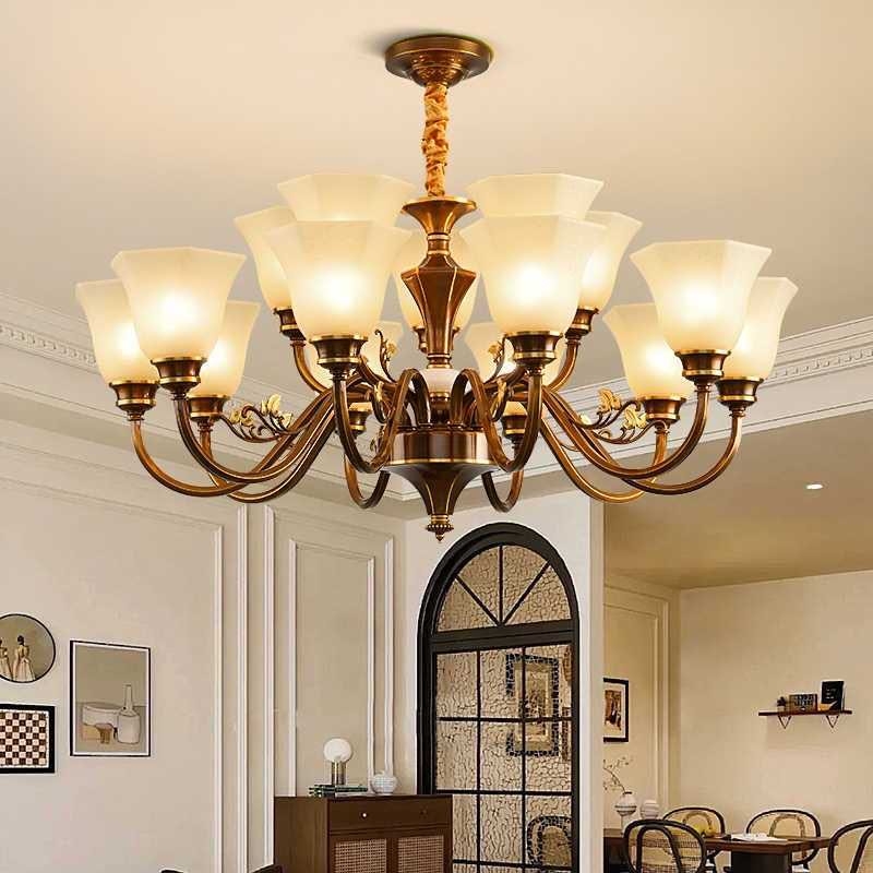 美式客厅全铜吊灯复古法式餐厅轻奢大气温馨卧室书房吊灯中山灯具