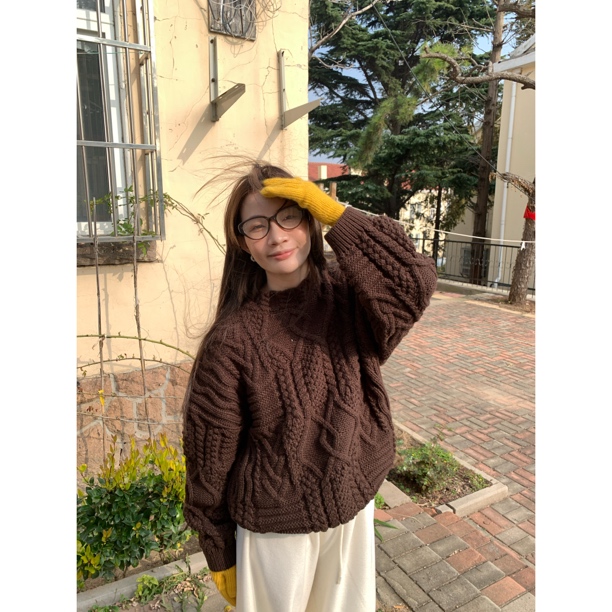 ONNI毛衣女纯色套头圆领麻花韩系针织衫软糯加厚内搭上衣#9717