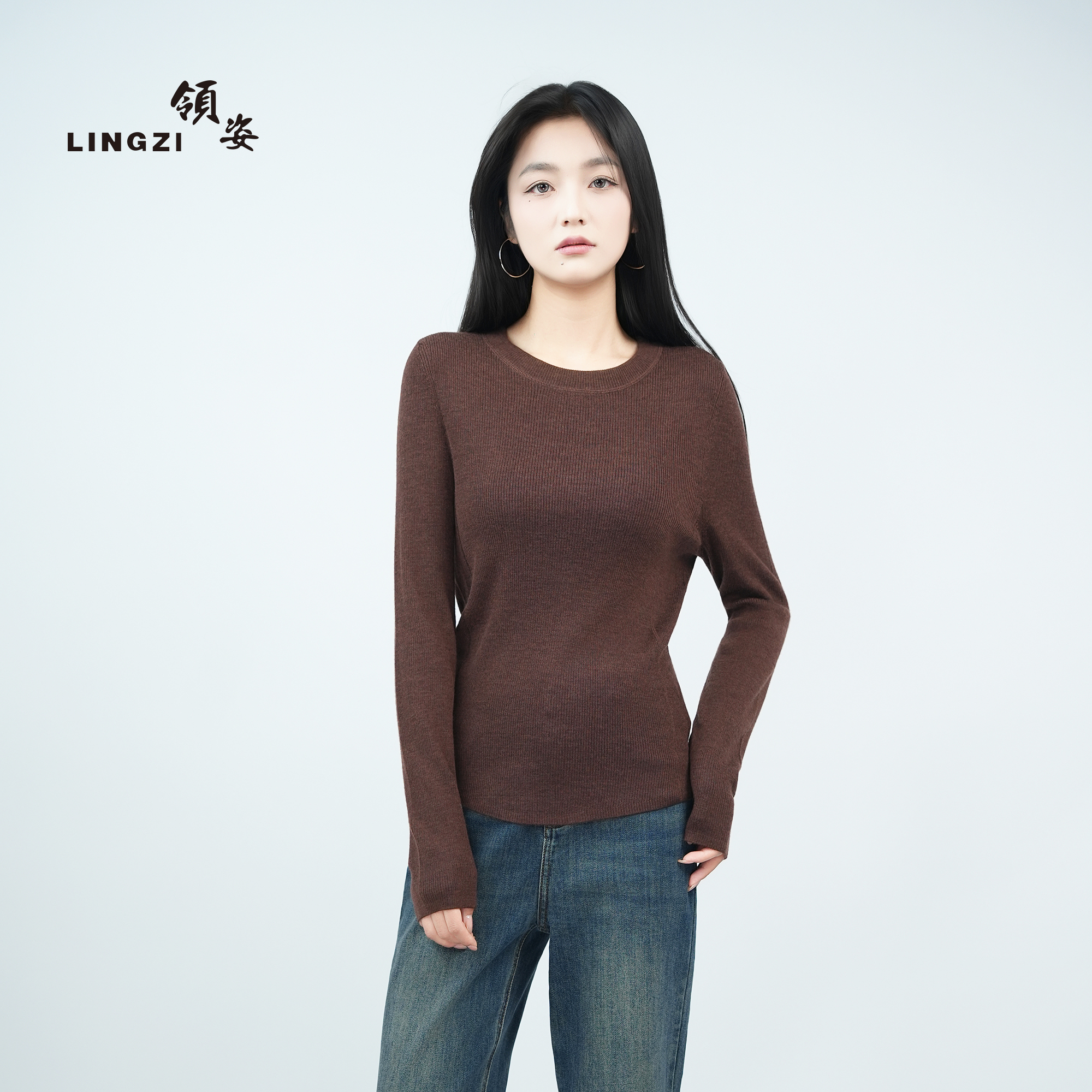 LINGZI/领姿圆领简约时尚上衣针织衫套头