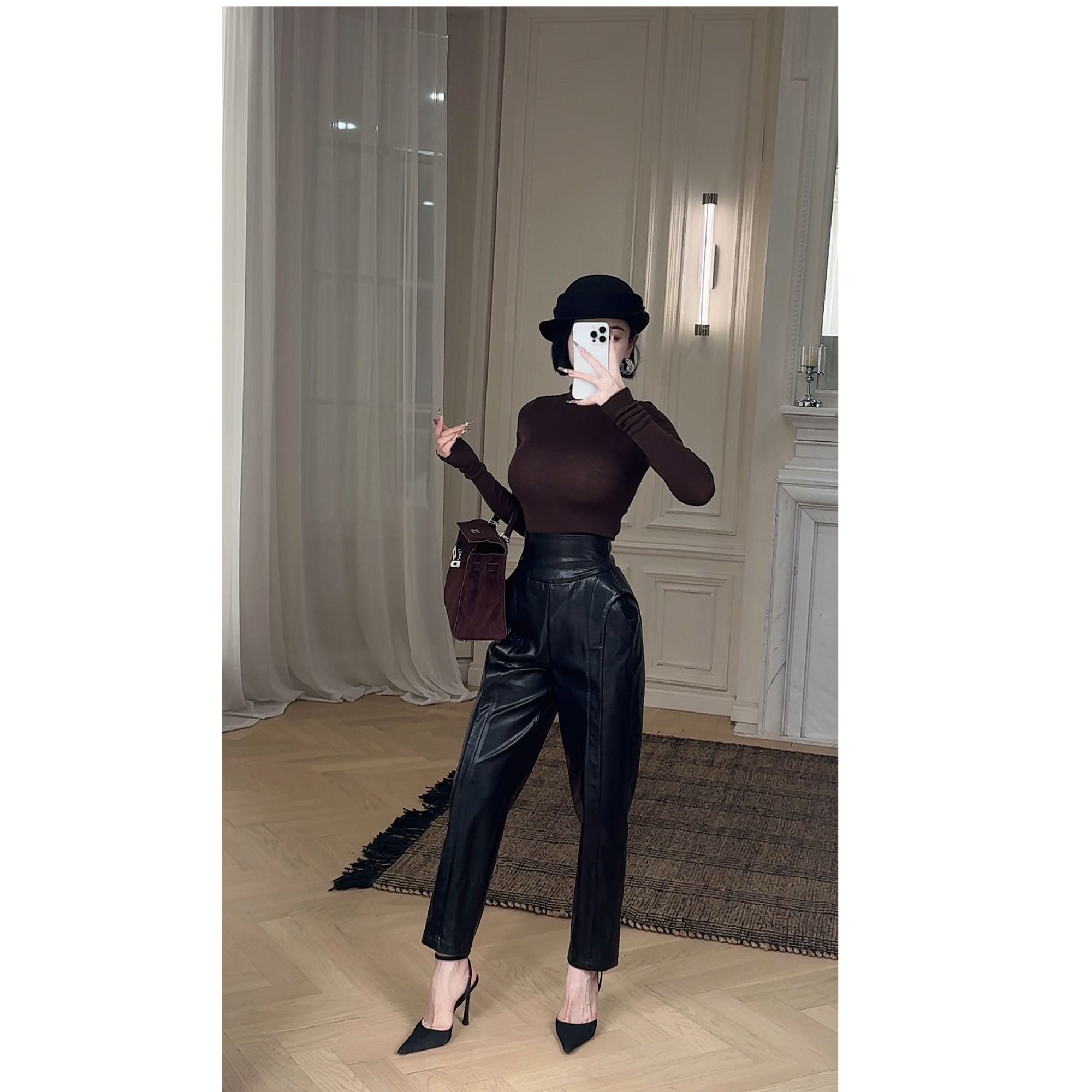 LYXJ【尼斯旧梦】高级定制设计感皮裤长裤秋冬显瘦气质12554