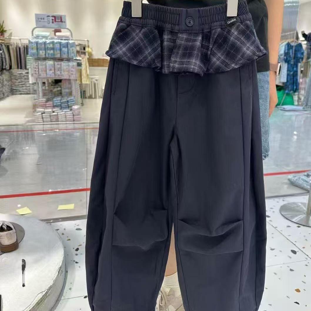 【2025秋季新款】儿童格纹速干工装裤宽松时尚拼接休闲裤V2651