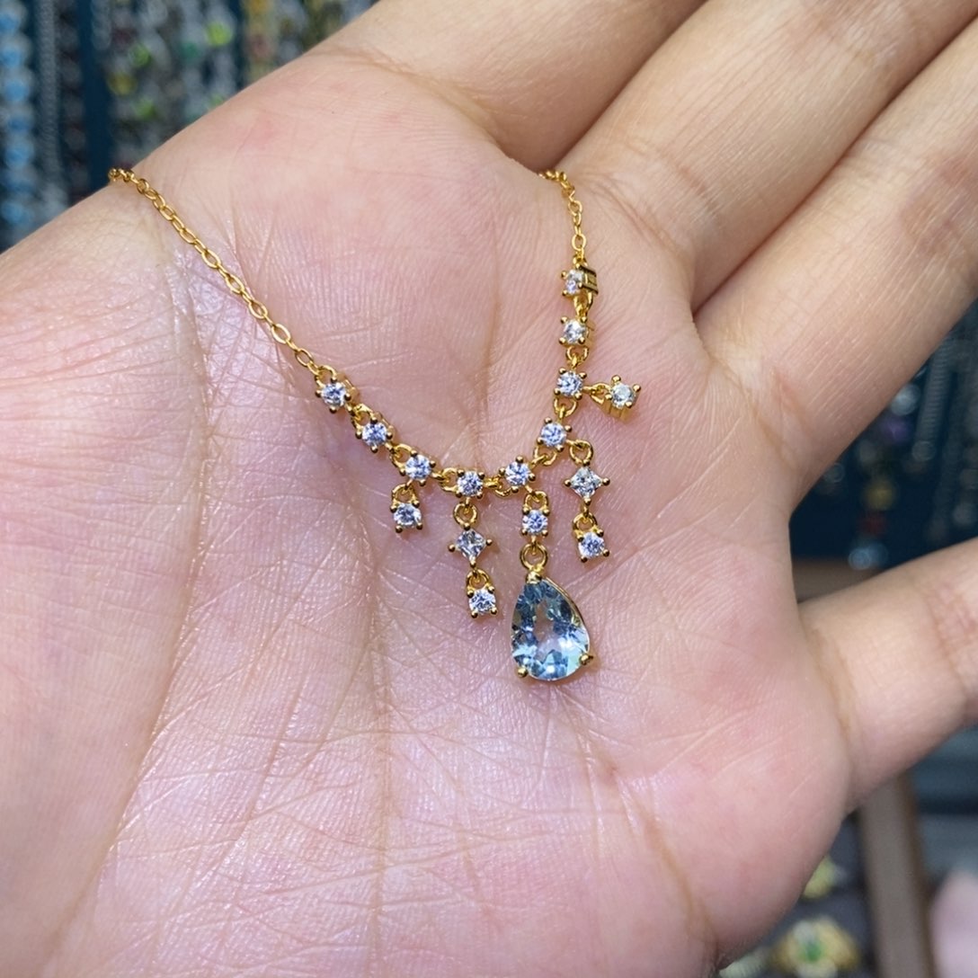 海蓝宝石颈饰银S925镶嵌