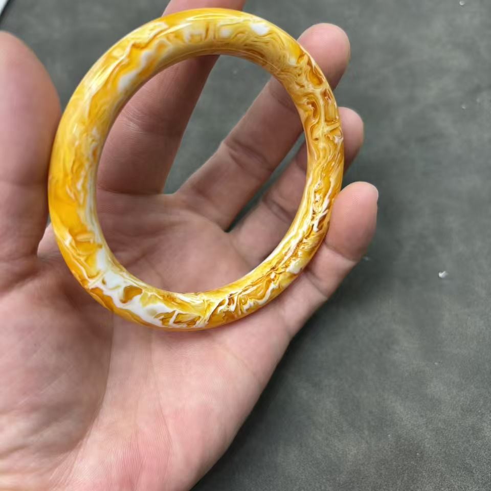 非金属珐琅手镯 【大美推荐】 鸡油黄色粗圆条手镯