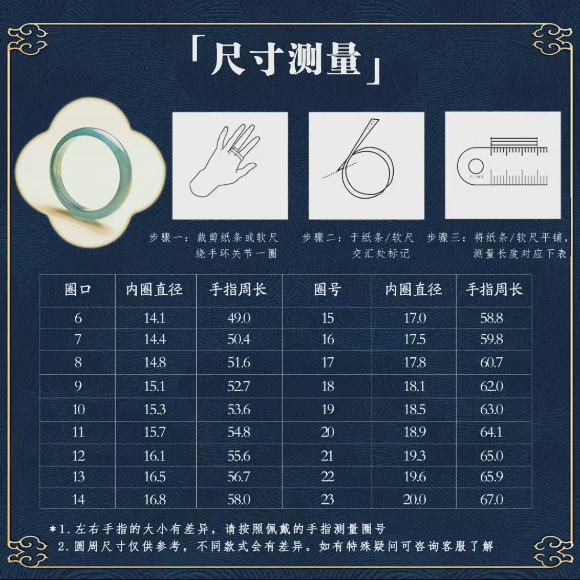 戒指尺码说明  测量方法图—勿拍