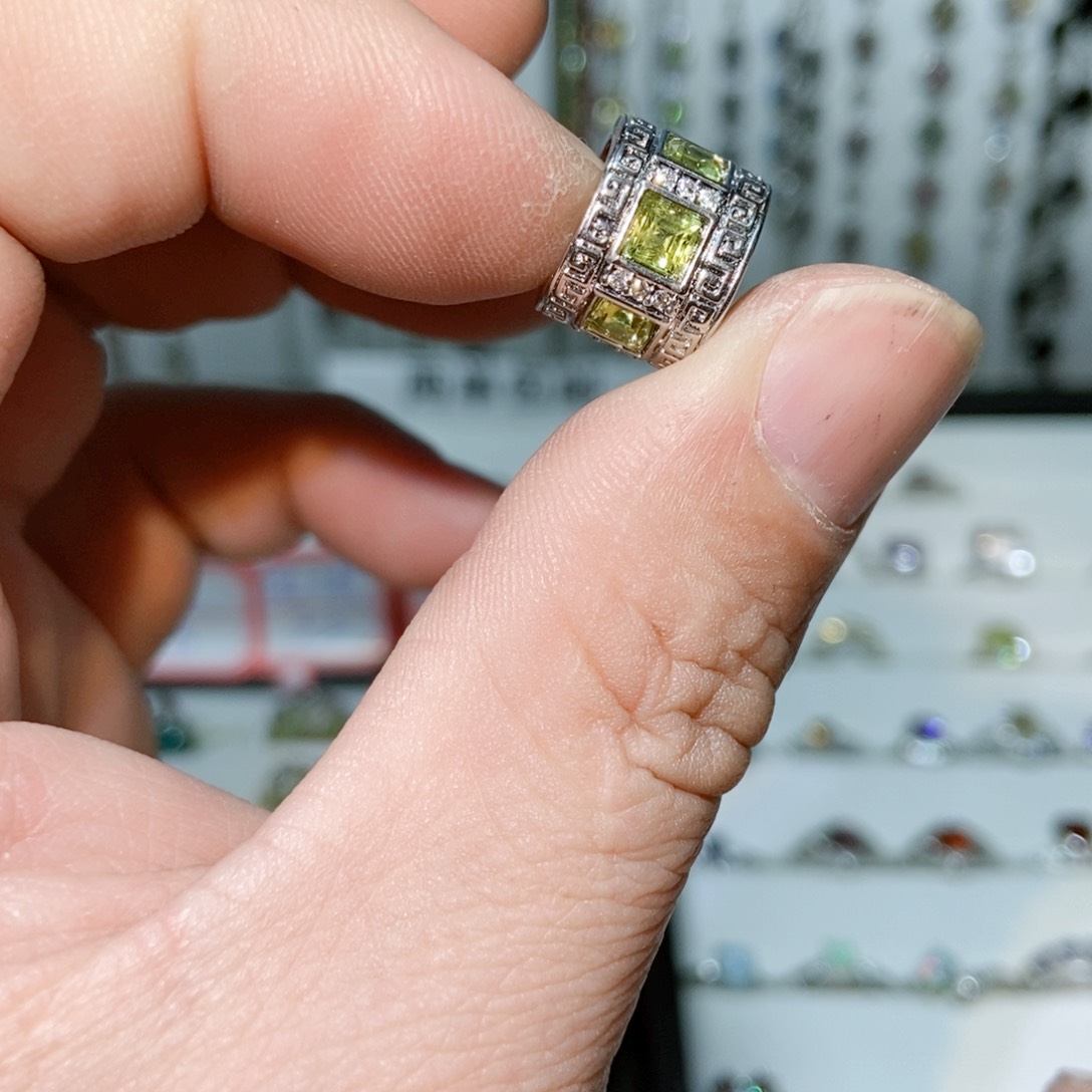 绿水晶戒指银S925镶嵌