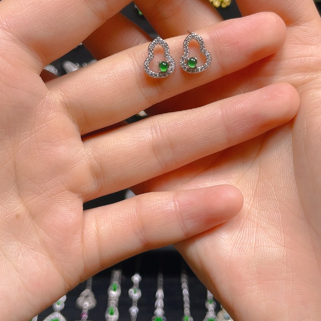 翡翠戒指银S925镶嵌耳钉