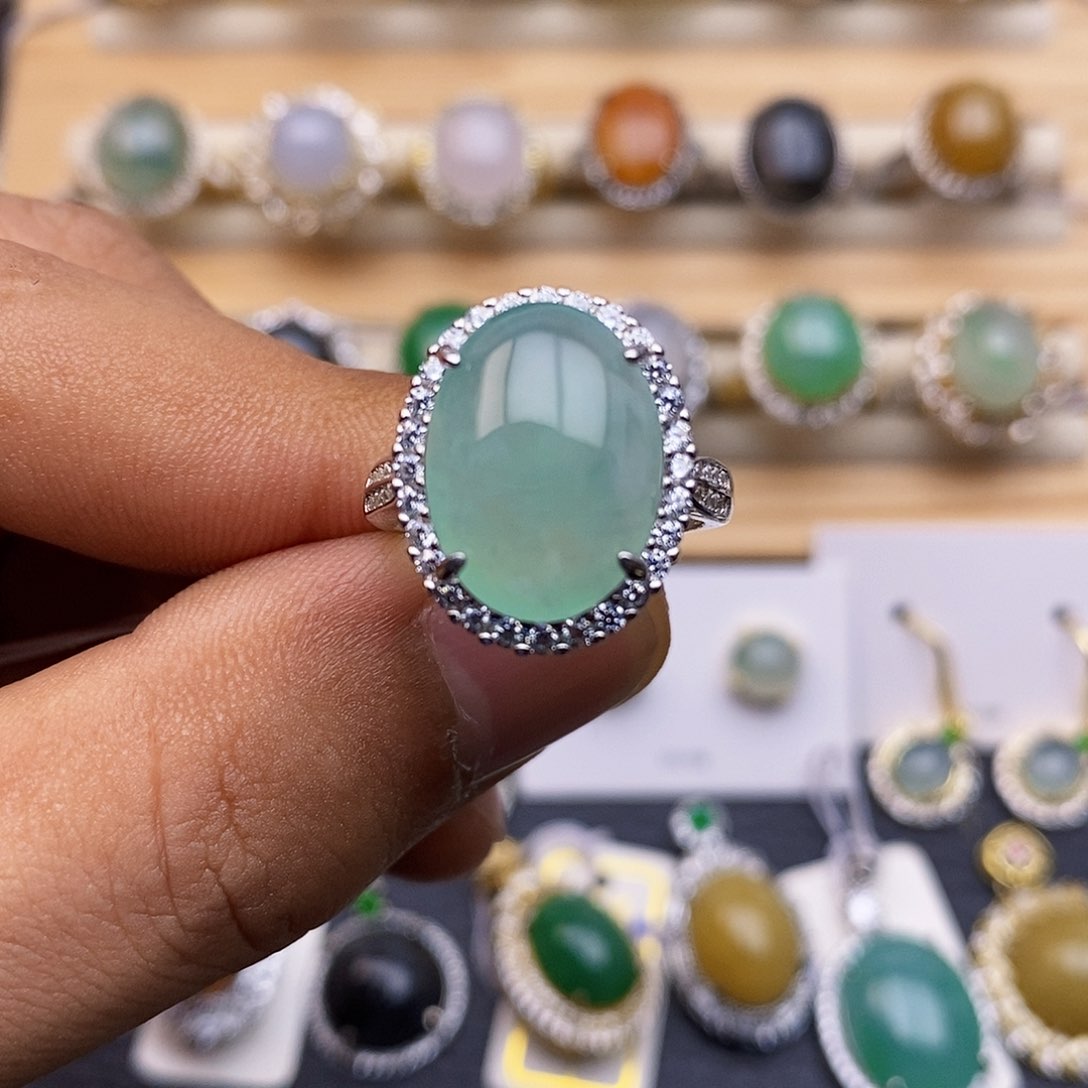 翡翠戒指银S925镶嵌/1288