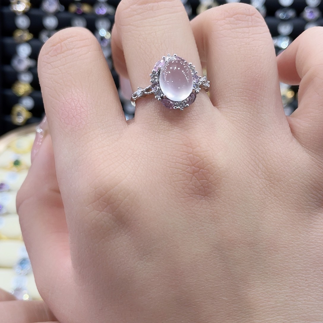 芙蓉石戒指银S925镶嵌