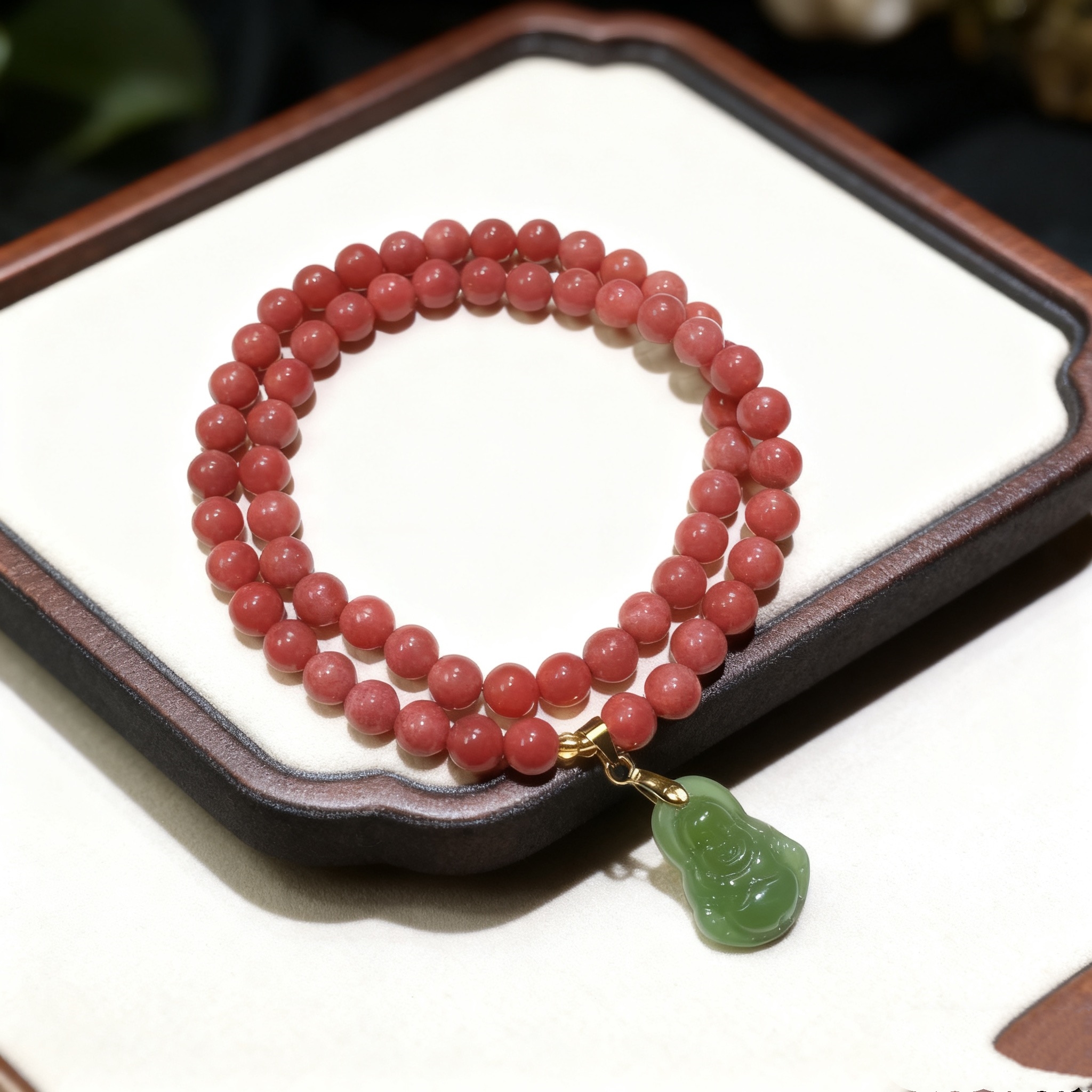 K25红纹石绿玉髓手串双圈6mm（简装无盒）