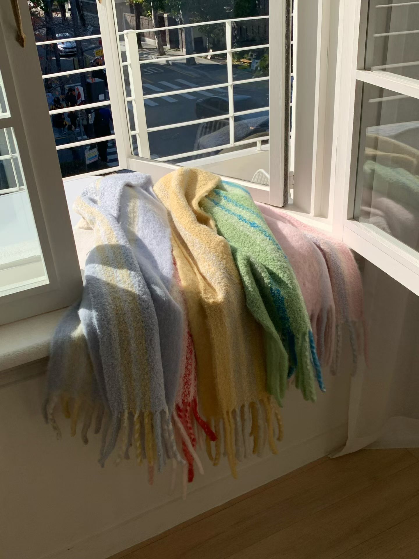 韩国东大门冬季多巴胺条纹羊毛围巾 不可以7T