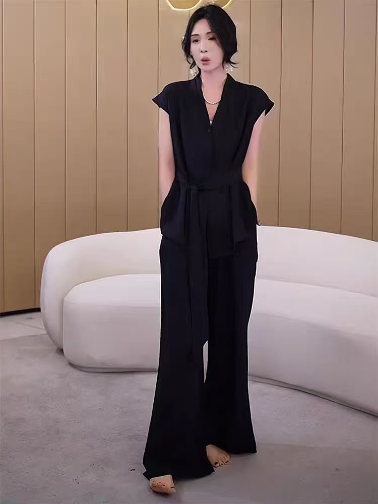 韩版时尚休闲套装女夏季新款减龄气质薄款上衣阔腿裤两件套潮009