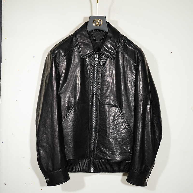 海宁春秋男真皮牛皮皮衣翻领时尚休闲机车夹克翻领外套帅AT0212集