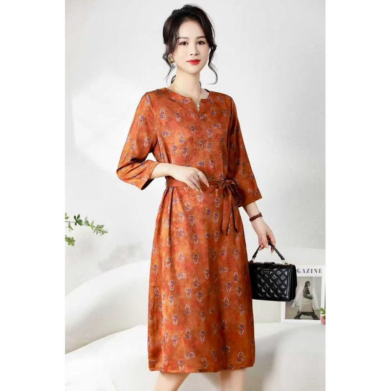 708【爱玛橙】时尚百搭气质洋气夏季连衣裙复古 宽松收腰遮