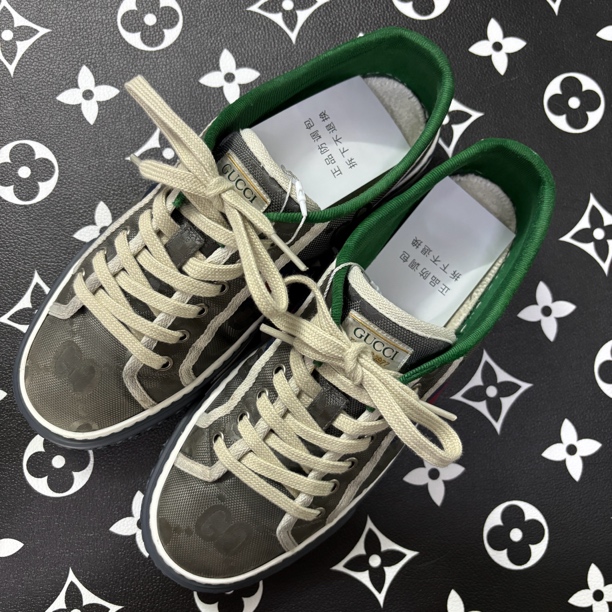 95新 GUCCI/古驰 40欧码枪灰色老花1977板鞋/百搭/时尚