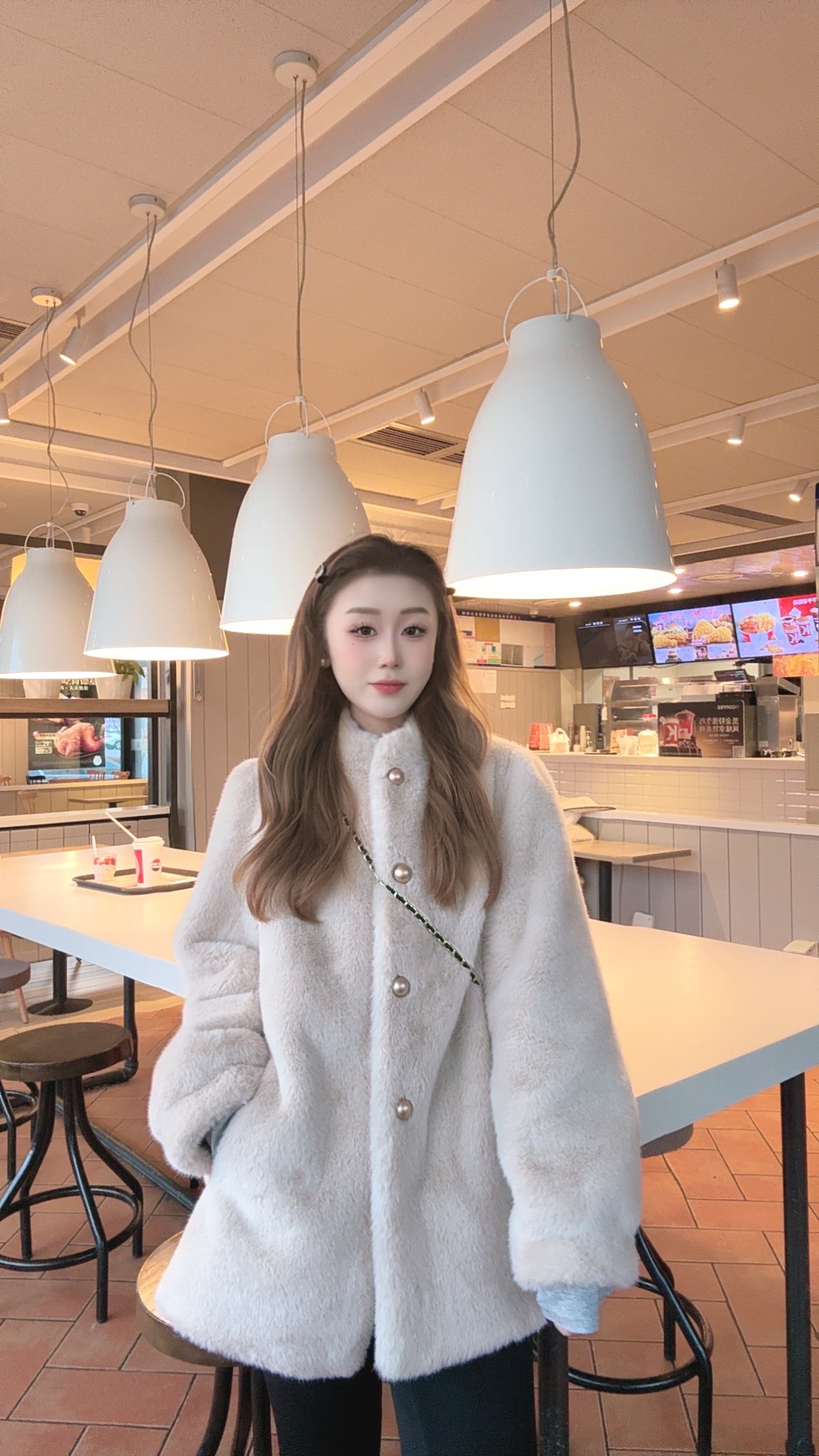 chenchen宫廷风加厚中长款女立领显瘦小香风毛毛外套秋冬